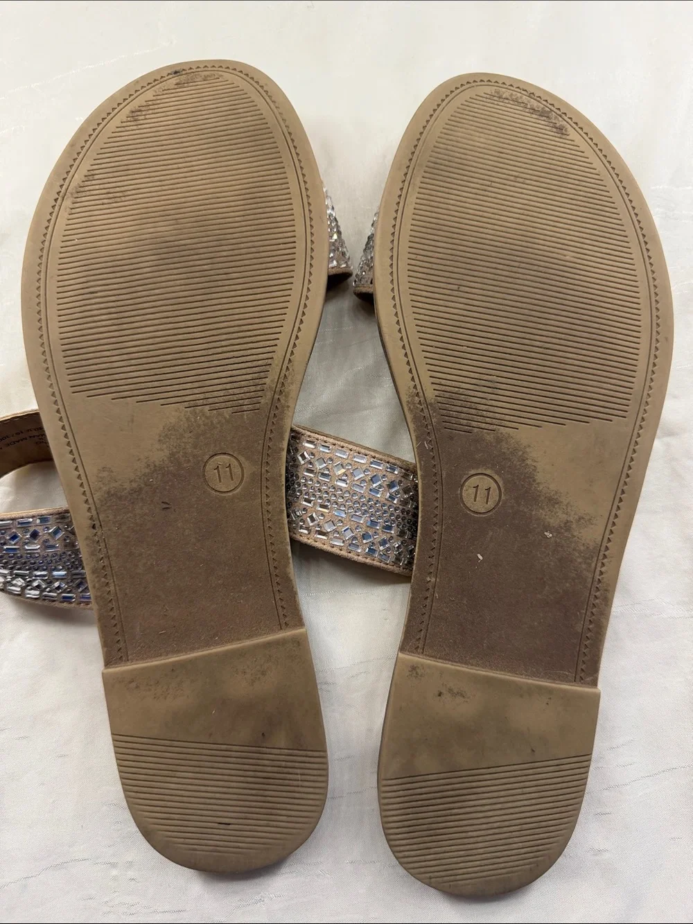 a new day Tan Rhinestone Double-Strap Slide Sandals